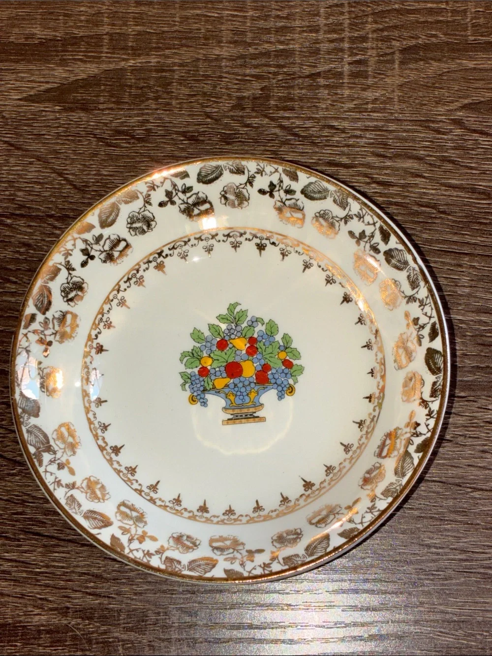 4 Vintage Pope Gosser Floral Fruit Basket Accent Side Plate WhiteGold Trim